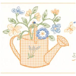 York Wallcoverings Checkered Watering Cans and Flowers Wallpaper