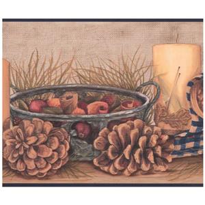 York Wallcoverings Pine Cones and Candle Wallpaper Border - Beige