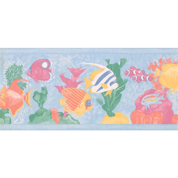 Retro Art Cartoon Colorful Fish Wallpaper - Blue