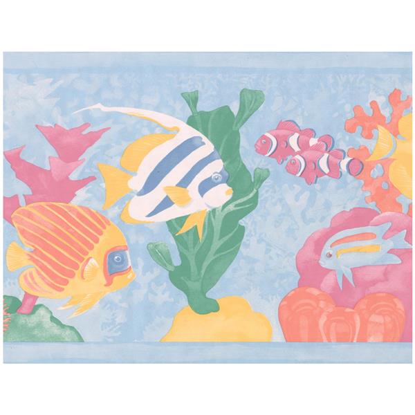 Retro Art Cartoon Colorful Fish Wallpaper - Blue | RONA Retro Art Cartoon Colorful Fish Wallpaper - Blue | RONA
