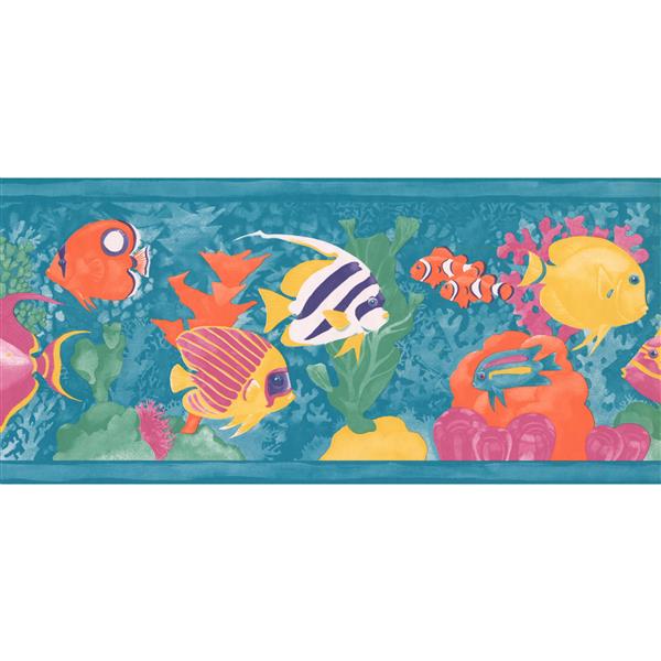 Retro Art Cartoon Colorful Fish Wallpaper - Teal | RONA