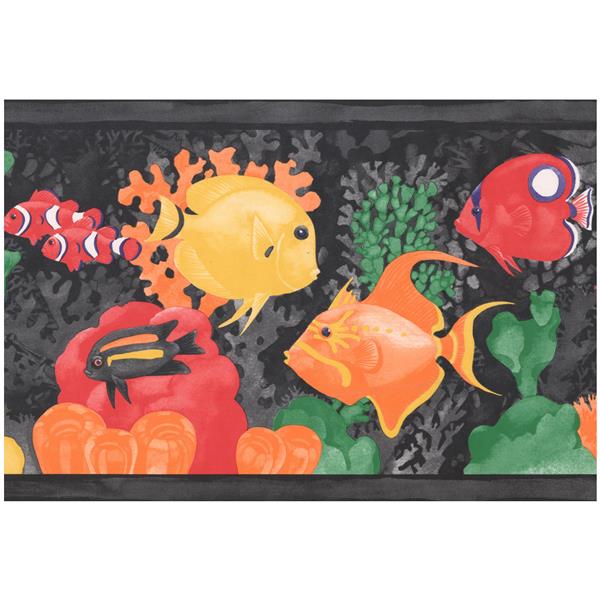 Retro Art Cartoon Colorful Fish Wallpaper Border Black Rona