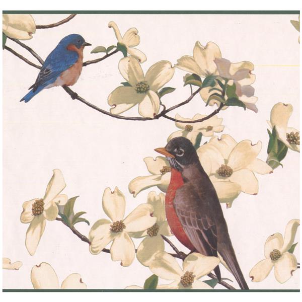 Retro Art Birds and Flowers Nature Wallpaper - White | RONA