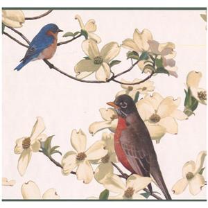 Retro Art Birds and Flowers Nature Wallpaper - White
