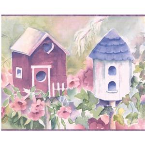 Chesapeake Birdhouse and Flowers Wallpaper - Cobalt Blue/White