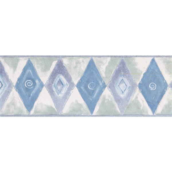 Norwall Abstract Rhombus Wallpaper Border Blue Purple Rona Stripes, scrolls and collages included. rona