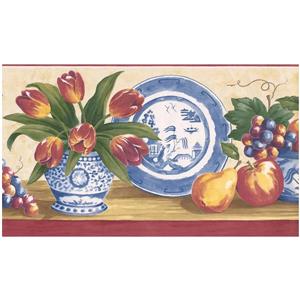 Norwall Prepasted Fruits and Vase Wallpaper - Blue