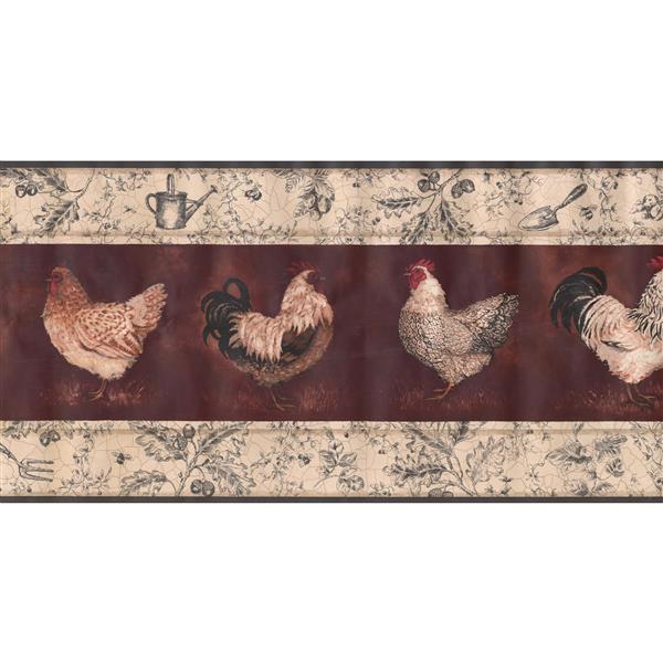 York Wallcoverings Prepasted Rooster and Hen Wallpaper Border - White ...