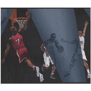 York Wallcoverings Prepasted Basketball Players Wallpaper - Grey/Black