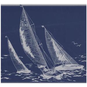 York Wallcoverings Prepasted Sail boats in Sea Sketch Wallpaper