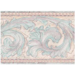 York Wallcoverings Prepasted Damask Vines Wallpaper Border - Aqua