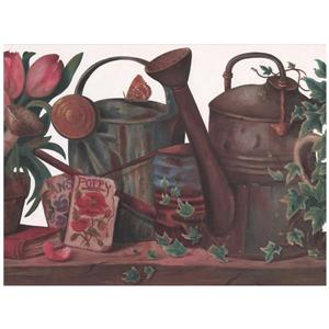 York Wallcoverings Watering Can and Tulips in Pot Wallpaper - White/Pink