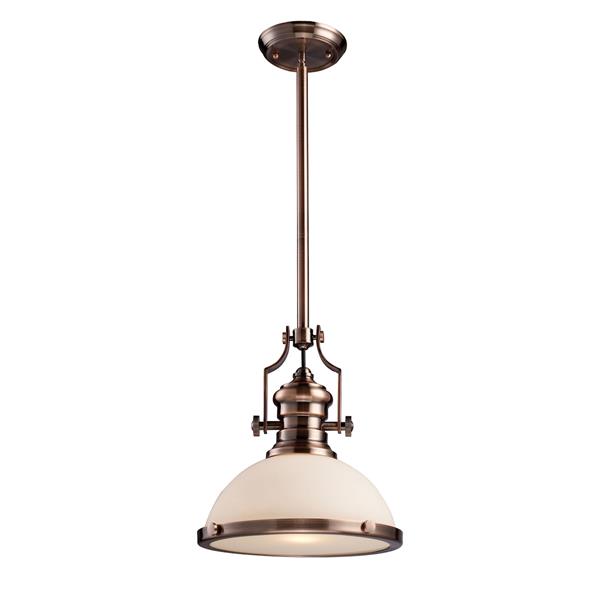 ELK Lighting Chadwick Pendant Light - 1-Light - 13-in - Antique Copper with White Glass