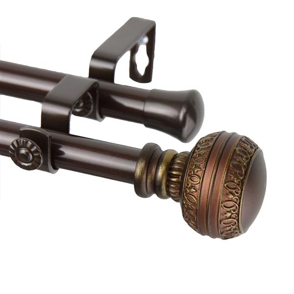 Rod Desyne Ornament Double Curtain Rod - 66-120-in- 13/16-in- Cocoa