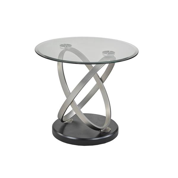 Brassex Chantal End Table - 26-in x 24-in - Glass - Black/Silver