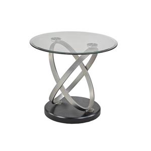 Brassex Chantal End Table - 26-in x 24-in - Glass - Black/Silver