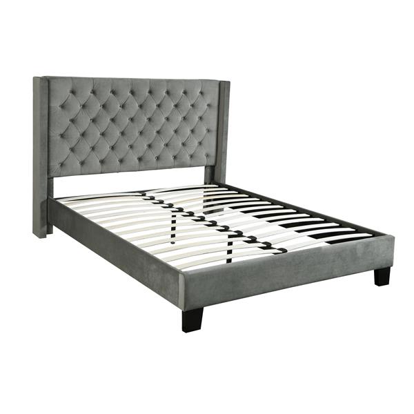 Brassex Jia Queen Platform Bed Frame - 67.75" - Polyester - Gray