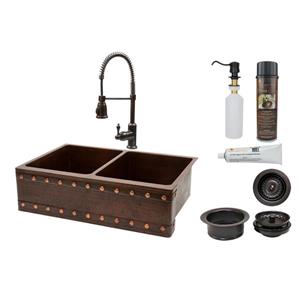 Premier Copper Products Copper Kitchen Sink with Faucet and Drain - 33-in