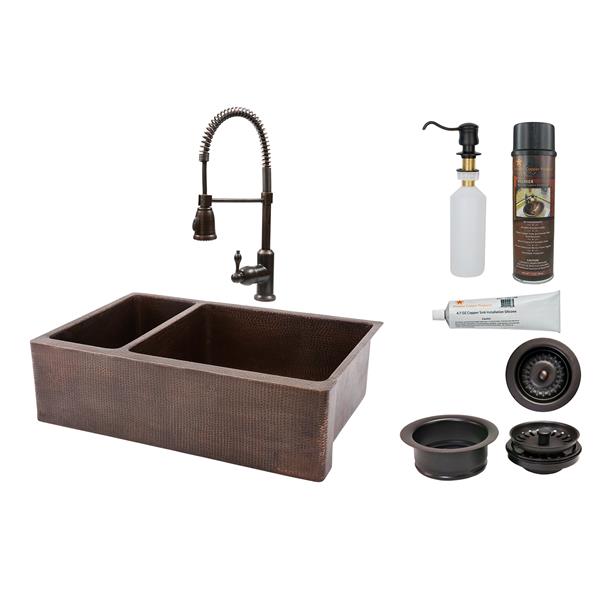 Premier Copper Products Copper Kitchen Sink with Faucet and Drain - 33-in
