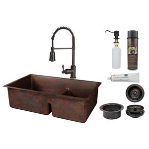 Premier Copper Products Copper Kitchen Sink with Faucet and Drain - 33-in