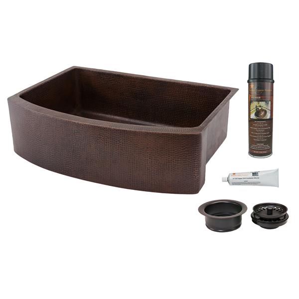 Premier Copper Products Copper Kitchen Sink with Drain and Accessories - 30-in