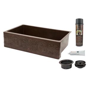 Premier Copper Products Copper Kitchen Sink with Drain and Accessories - 35-in