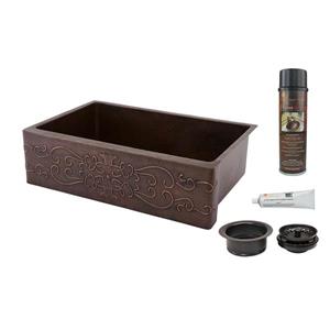 Premier Copper Products Copper Kitchen Sink with Drain and Accessories - 33-in