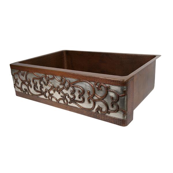 Premier Copper Products Kitchen Sink with Drain - 33-in - Copper/Nickel