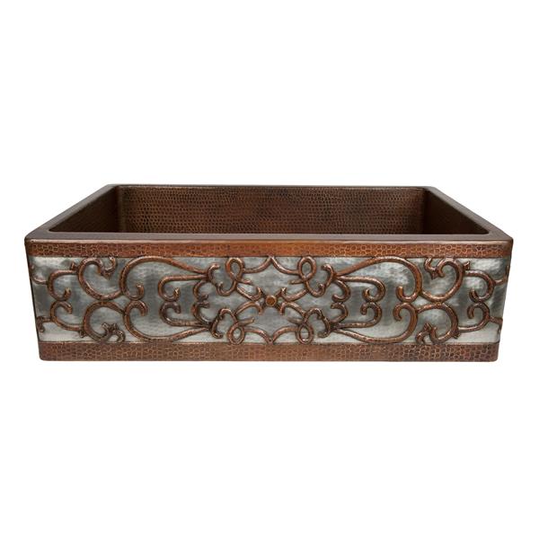 Premier Copper Products Kitchen Sink with Drain - 33-in - Copper/Nickel