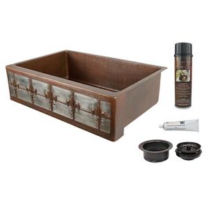 Premier Copper Products Fleur De Lis Sink with Drain - 33-in - Copper/Nickel