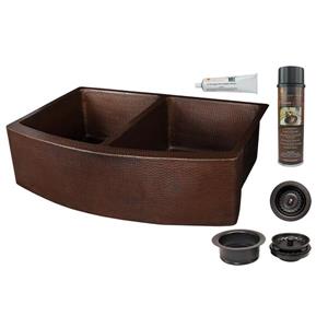 Premier Copper Products Copper Kitchen Sink with Drain - 33-in