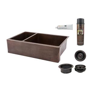 Premier Copper Products Copper Kitchen Sink with Drain and Accessories - 33-in