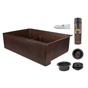 Premier Copper Products Copper Kitchen Sink with Drain - 33-in