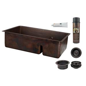 Premier Copper Products Copper Kitchen Sink with Drain - 33-in