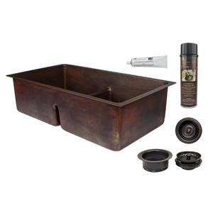 Premier Copper Products Copper Kitchen Sink with Drains - 33-in