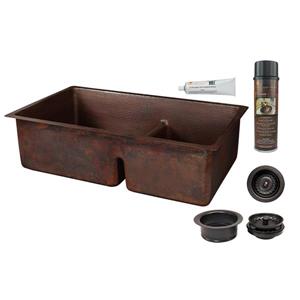 Premier Copper Products Copper Kitchen Sink with Drain - 33-in