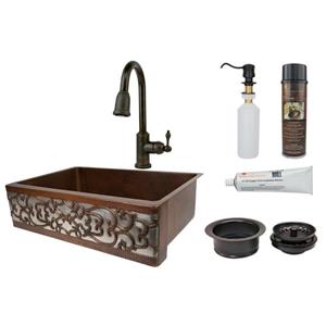 Premier Copper Products Sink with Faucet and Drain - 33-in - Copper/Nickel