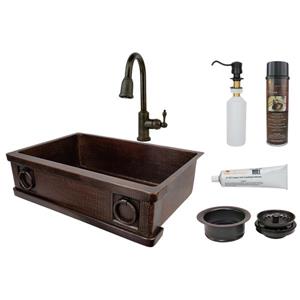 Premier Copper Products Copper Kitchen Sink with Faucet and Drain - 33-in