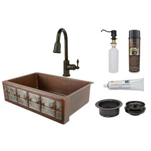 Premier Copper Products Fleur de Lis Sink with Faucet and Drain - 33-in- Copper/Nickel