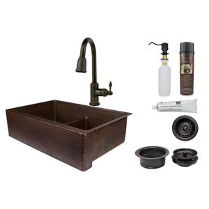 Évier cuisine en cuivre avec robinet et drain, 33"