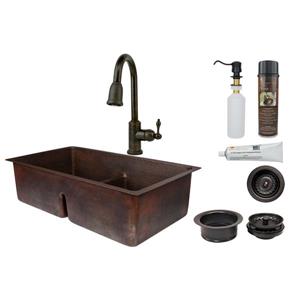 Évier de cuisine en cuivre avec robinet et drain, 33"