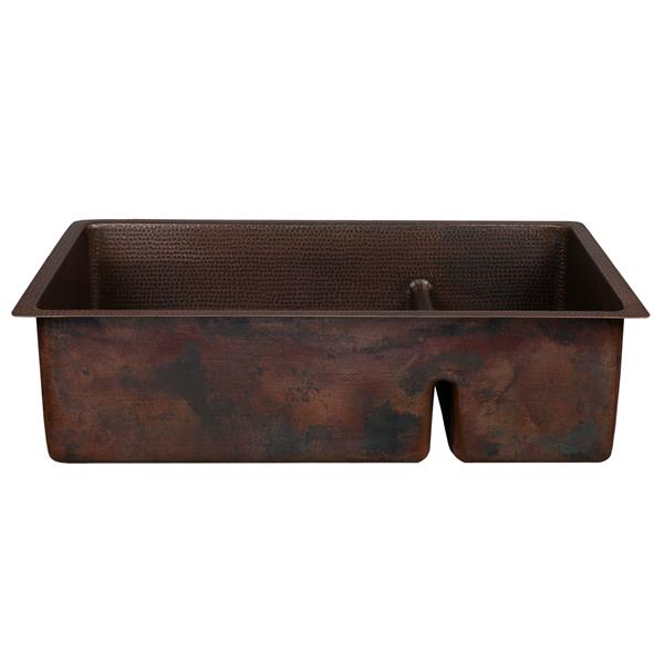 Premier Copper Products Copper Double Sink with Divider - 33-in