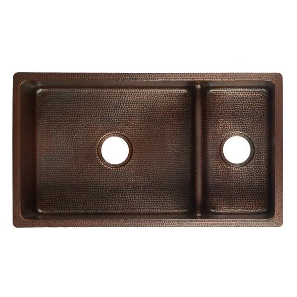 Premier Copper Products Copper Double Sink with Divider 33in