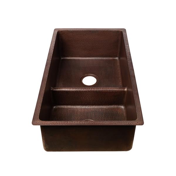 Premier Copper Products Copper Kitchen Sink with Divider - 33-in