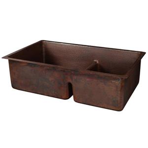 Premier Copper Products Copper Kitchen Sink with Divider - 33-in