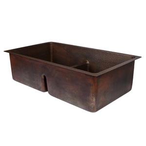 Premier Copper Products Copper Kitchen Sink with Divider - 33-in