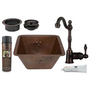 Premier Copper Products Copper Fleur De Lis Sink with Faucet and Drain - 15-in