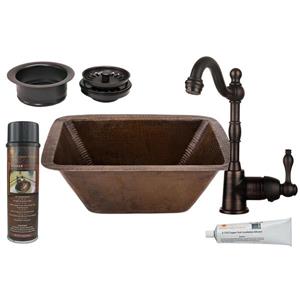 Premier Copper Products Rectangular Copper Sink with Faucet and Drain - 17-in