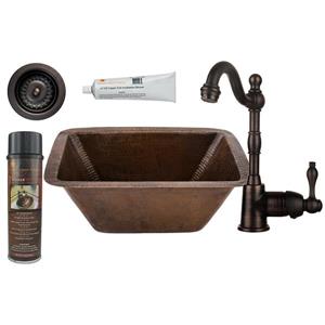 Premier Copper Products Rectangular Copper Sink with Faucet and Drain - 17-in