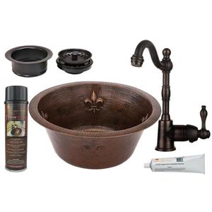 Premier Copper Products Copper Sink with Faucet and Drain - 16-in